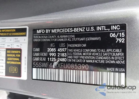 2015 Mercedes-Benz C 300 from USA, damaged, VIN 55SWF4JBXFU085390